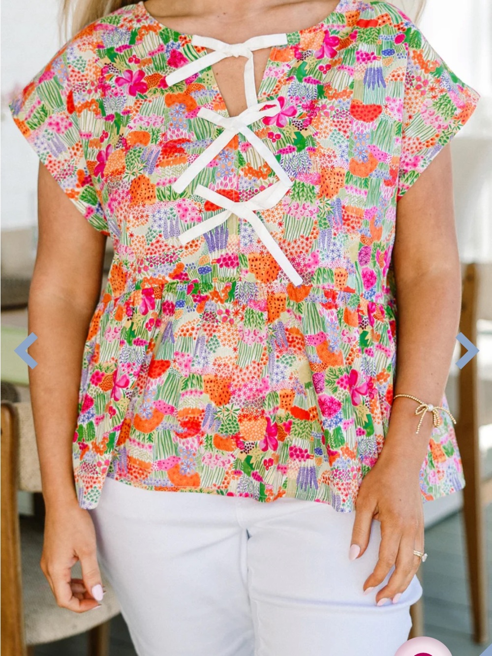 Chic Soul Floral Lace-Up Peplum Top in Pink, Orange and Green
